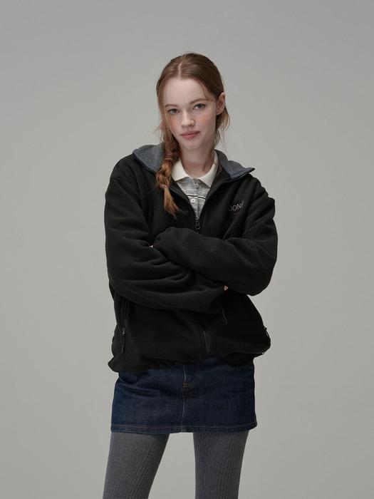 Oversized Fleece Zip-up Jacket_Black