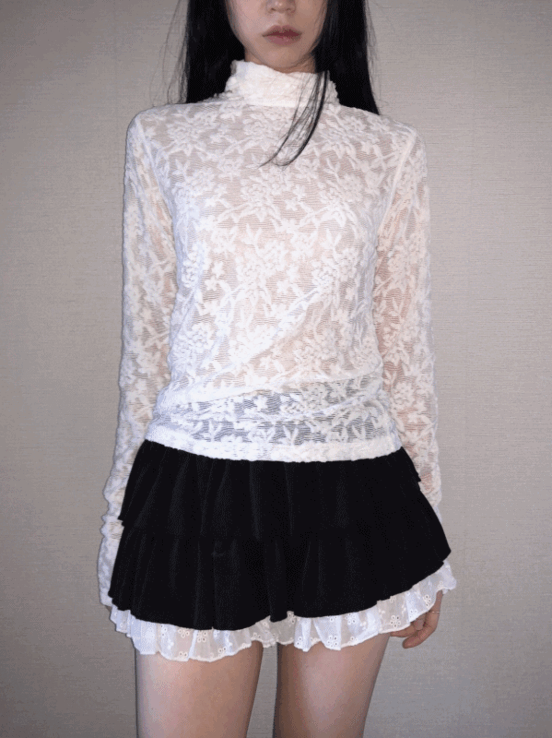 cornflower lace pola t-shirt (4color) / 콘플라워 레이스 폴라 티셔츠