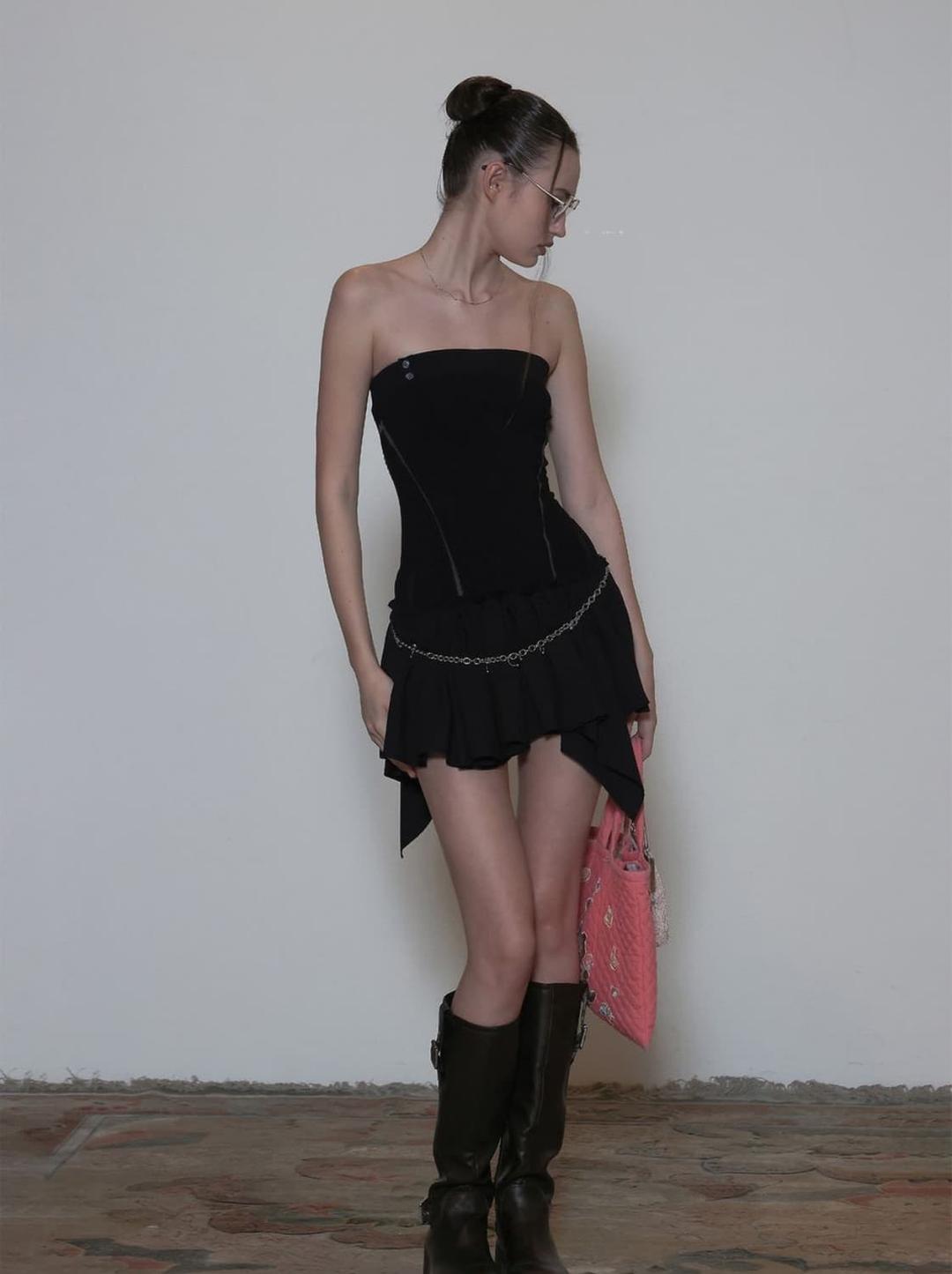 스컬프터 Tube Top Low Waist Dress Black | 후루츠패밀리