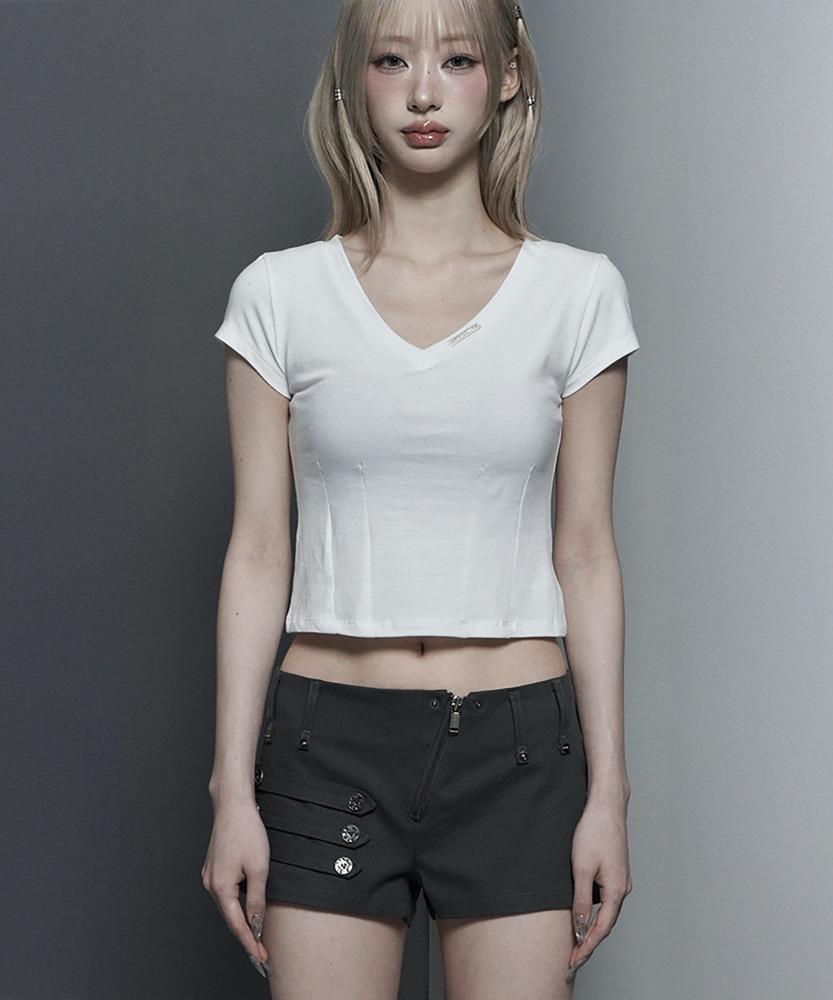 Dart Line V-Neck Slim Top (White)