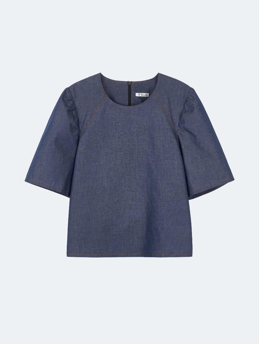 VENT BACK DENIM BLOUSE BLUE