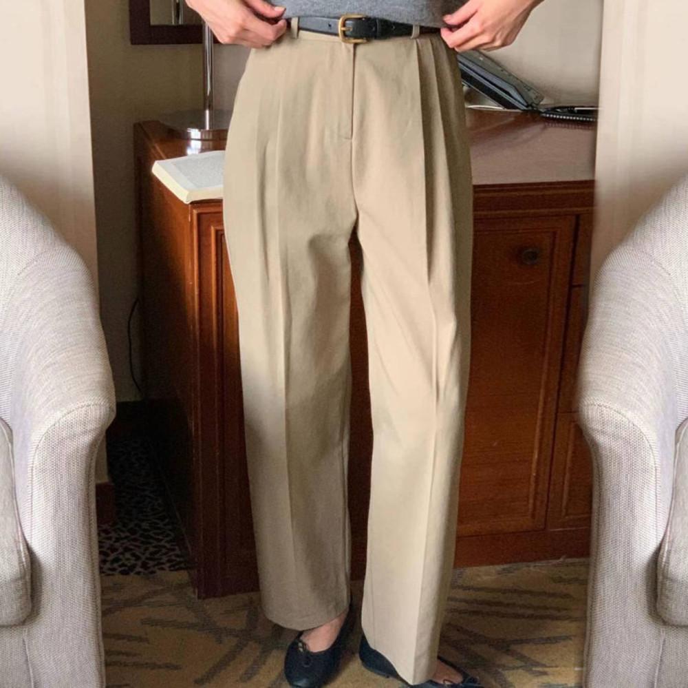 리브레 가을 프렌치 코튼 와이드 투 핀턱 팬츠 (3c)