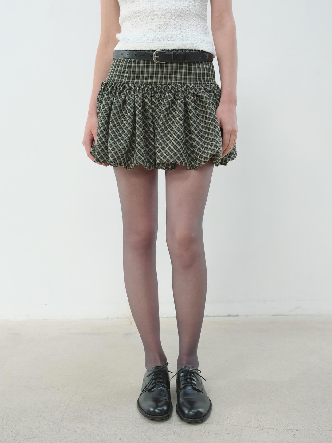 BALLOON MINI SKIRT - GREEN CHECK