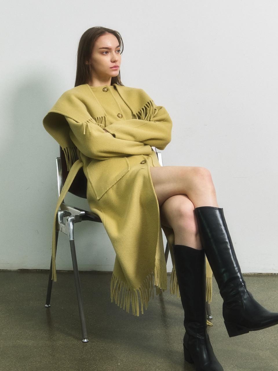 [2nd reorder] Fringed hand-made wool coat - Yellow