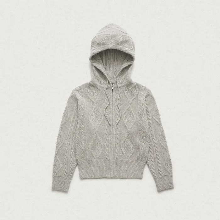Boen Cable Knit Zip-Up Hoodie_Grey