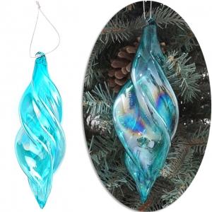 크리스마스 트리장식 티드랍 유리볼 오너먼트 블루 꽈배기 17.7cm