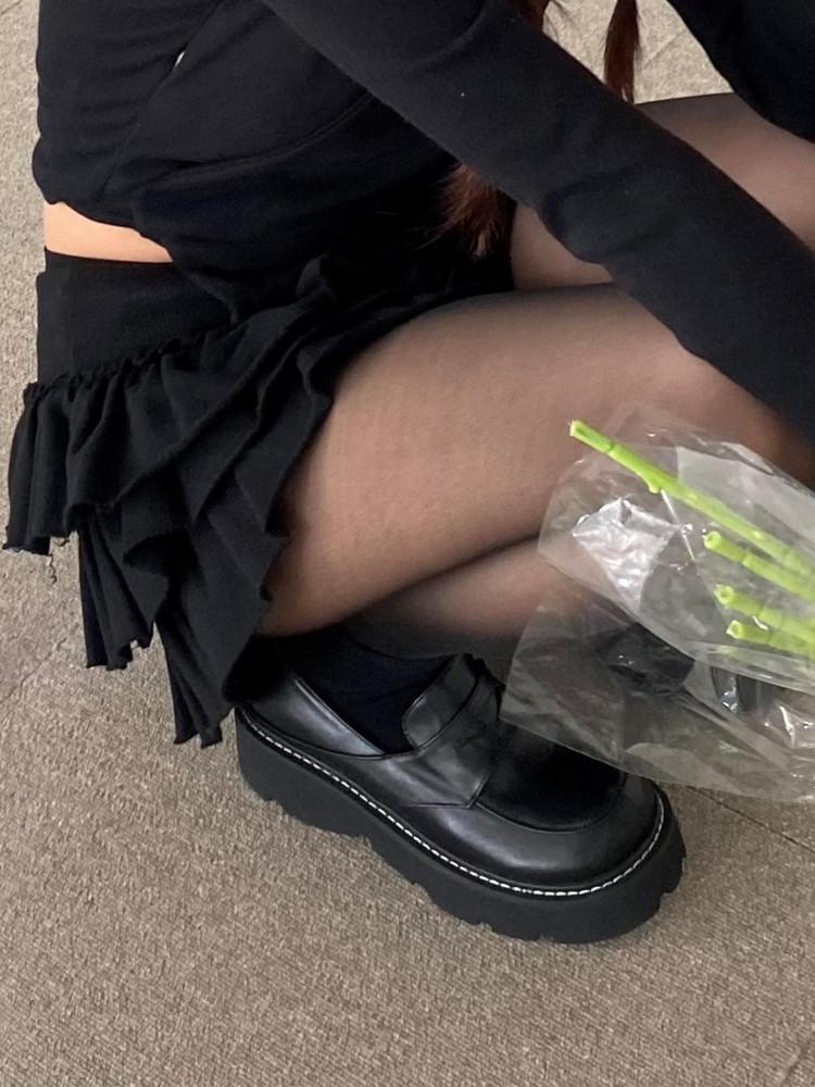 5cm 통굽로퍼 라운드토 스티치 워커 플랫폼로퍼 (3color)