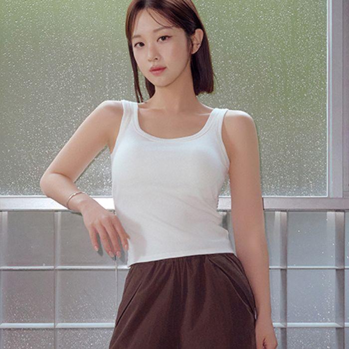 코튼 브라탑 스퀘어넥