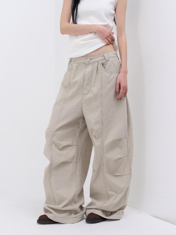 stitch pintuck cotton wide  pants
