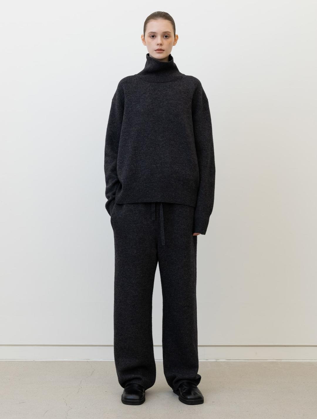 Drawstring Knit Pants - Charcoal