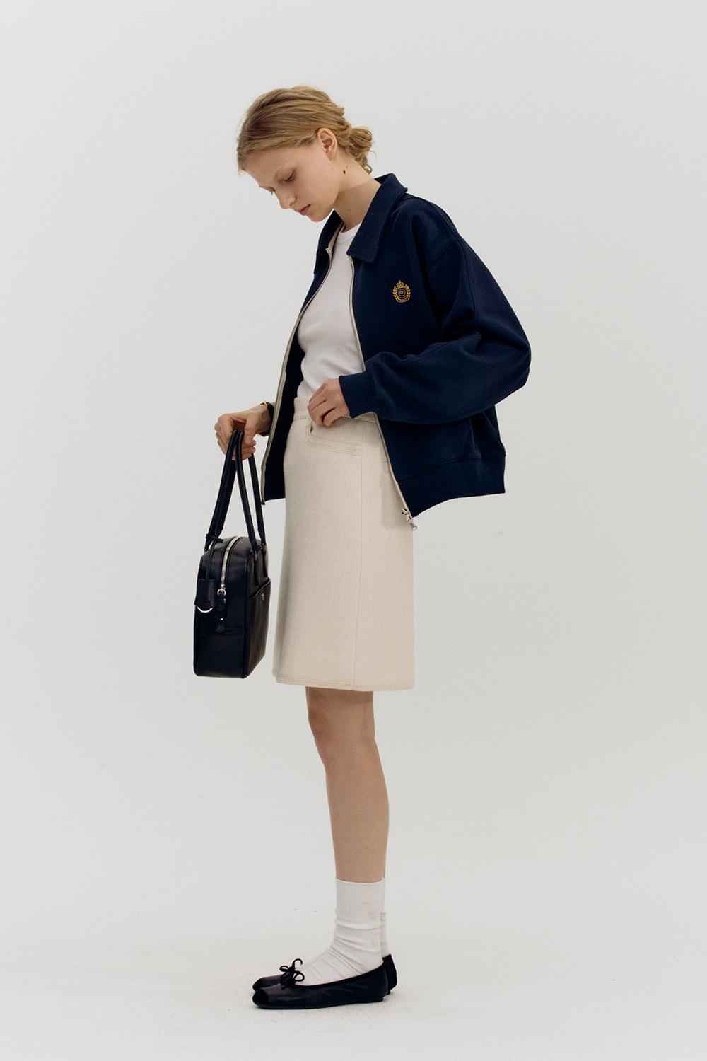 UNISEX CREST LOGO COLLAR ZIP-UP BLOUSON FRENCH NAVY