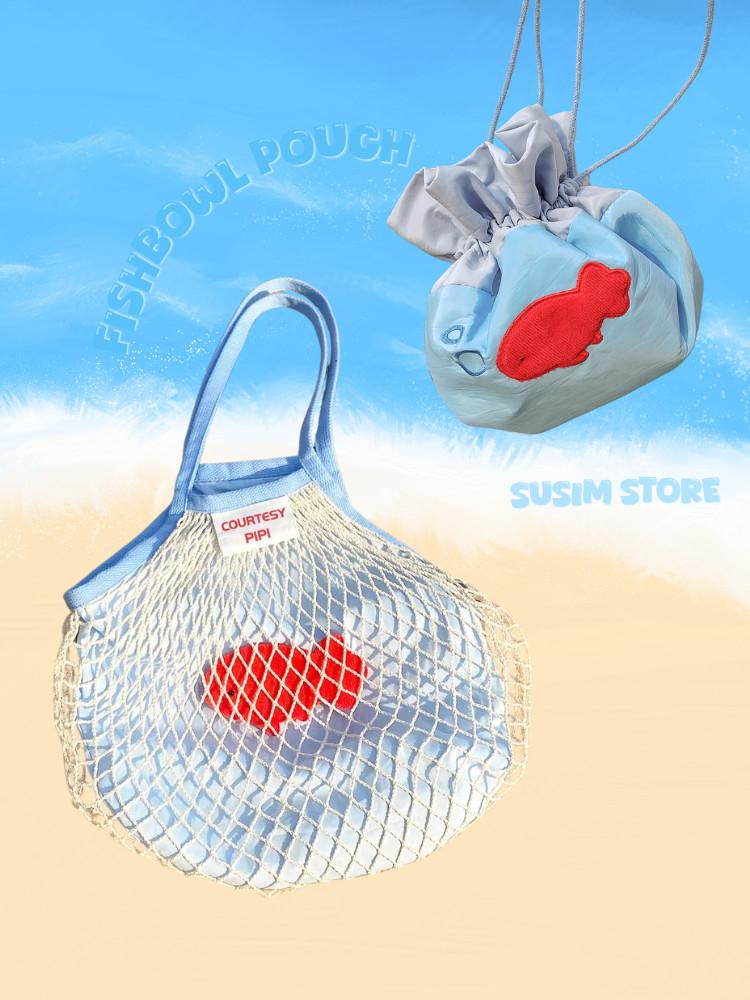 수심 Fishbowl Bag Pouch 어항 에코백 그물백 화장품 파우치 여행용 유니크 여름