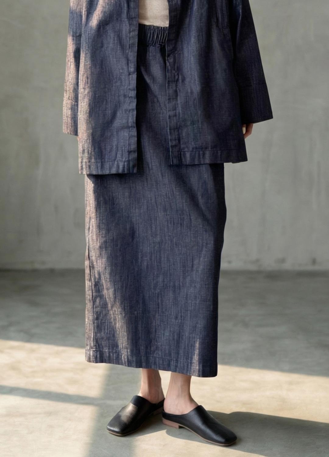 Raw Denim Banded Straight Maxi Skirt 생지 데님 밴딩 일자 롱스커트(이염방지)