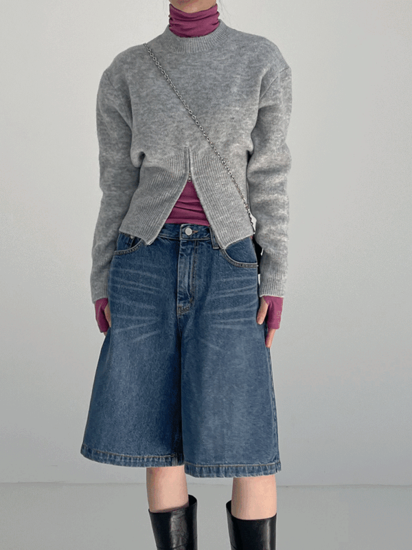 집업 라운드 크롭 니트 (3C)