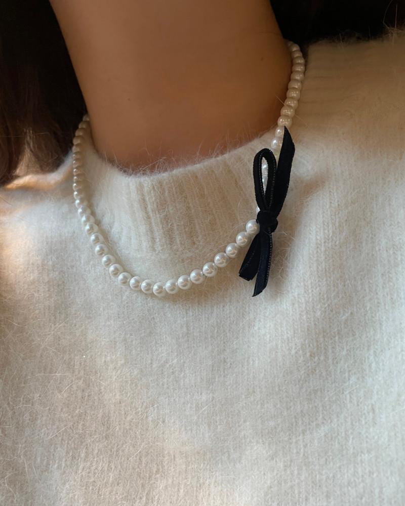 마고 벨벳 리본 스왈 진주 목걸이