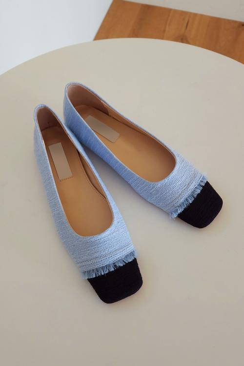 투톤 트위드 사각코 플랫슈즈 1cm 4컬러