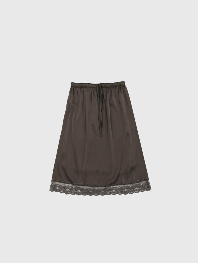 satin lace midi skirt