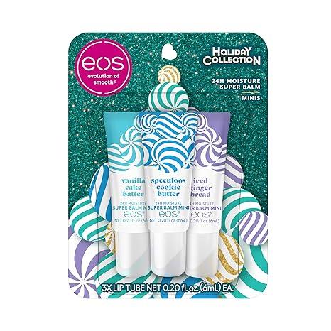eos Holiday 24H Moisture Mini Super Balm Set- Speculoos Cookie Butter, Iced Gingerbread, Vanilla Cake Batter, Limited-Edition Lip Care, Stocking Stuffers, 0.20 fl oz, 3-Pack