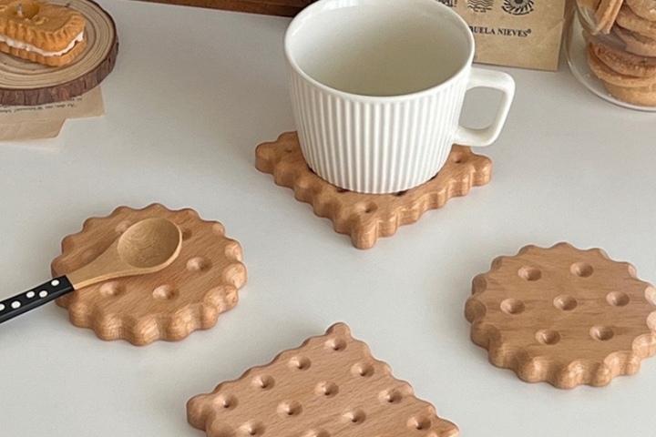 비스킷 티코스터 (원형) 원목 컵받침 우드 코스터