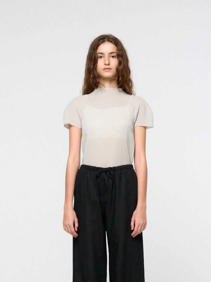 Womens Pleats Raglan Top, Beige