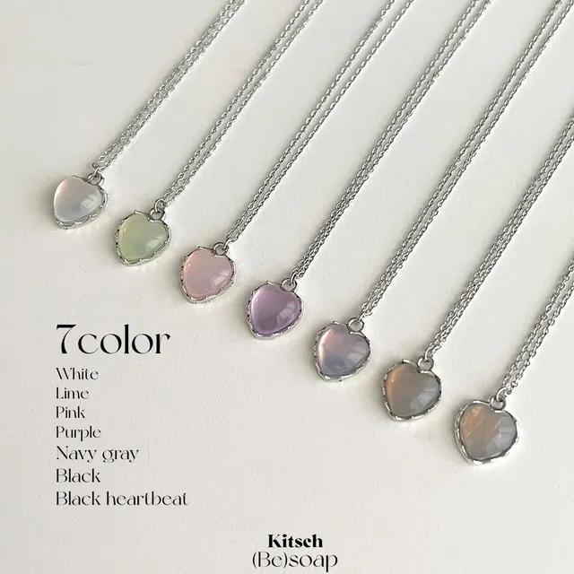 [~5/2까지세일][당일발송] 써지컬스틸 clear heart necklace /영롱 레진 보라 퍼플 우정 키치 하이틴 볼체인 하트 목걸이