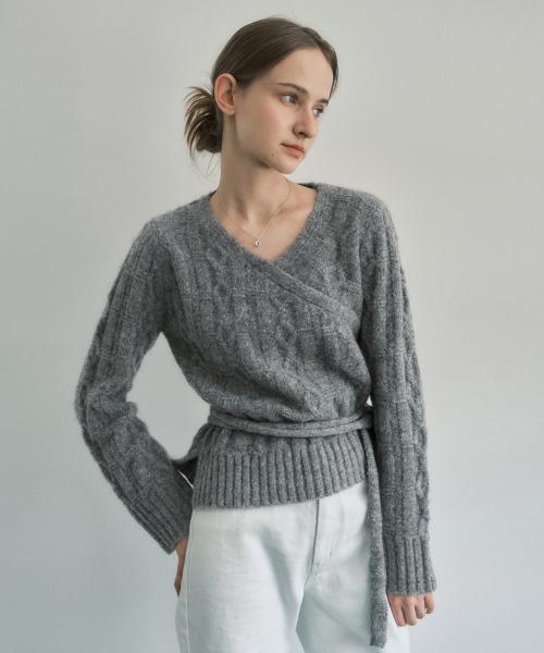 언발란스 케이블 랩 니트 탑 그레이 MDKT114GRAY