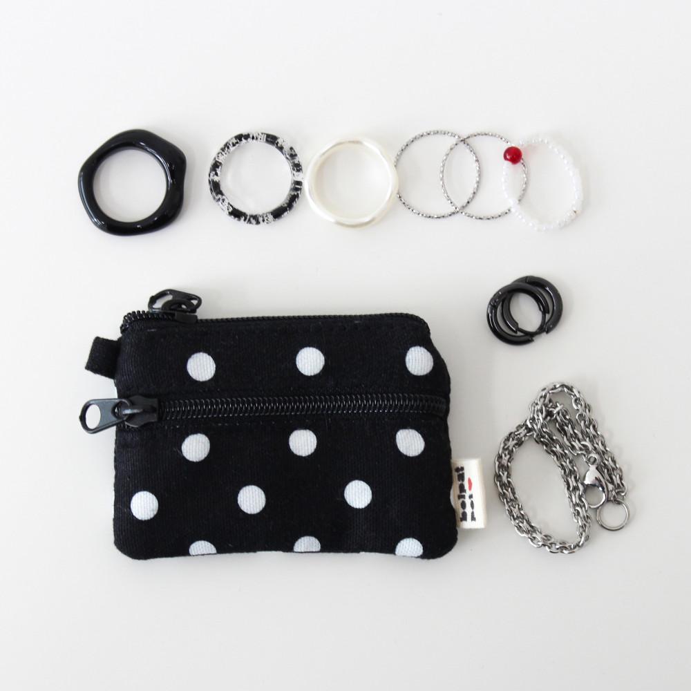 미니미 도트 체크 더블 지퍼 키링 파우치