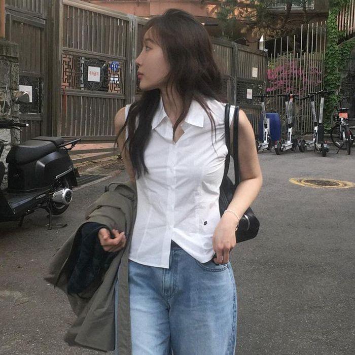 Stick sleeveless shirts - white