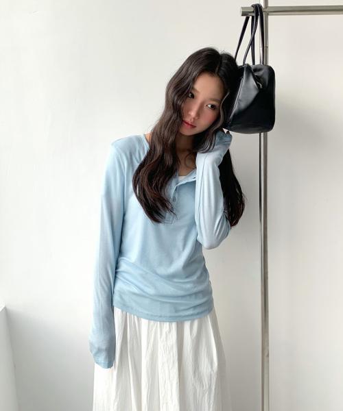 (woman) 시어 헨리넥 롱슬리브_Sora