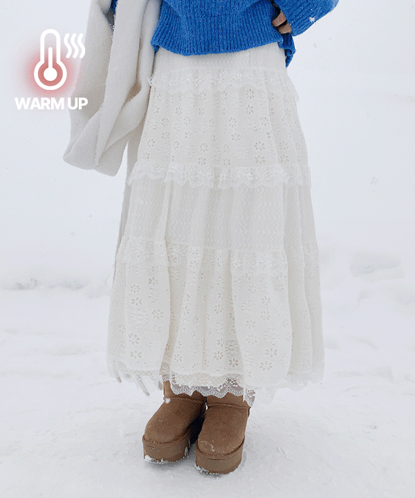 [2color/기모💕] 레이스 펀칭 캉캉 롱치마 겨울치마 겉기모 스커트