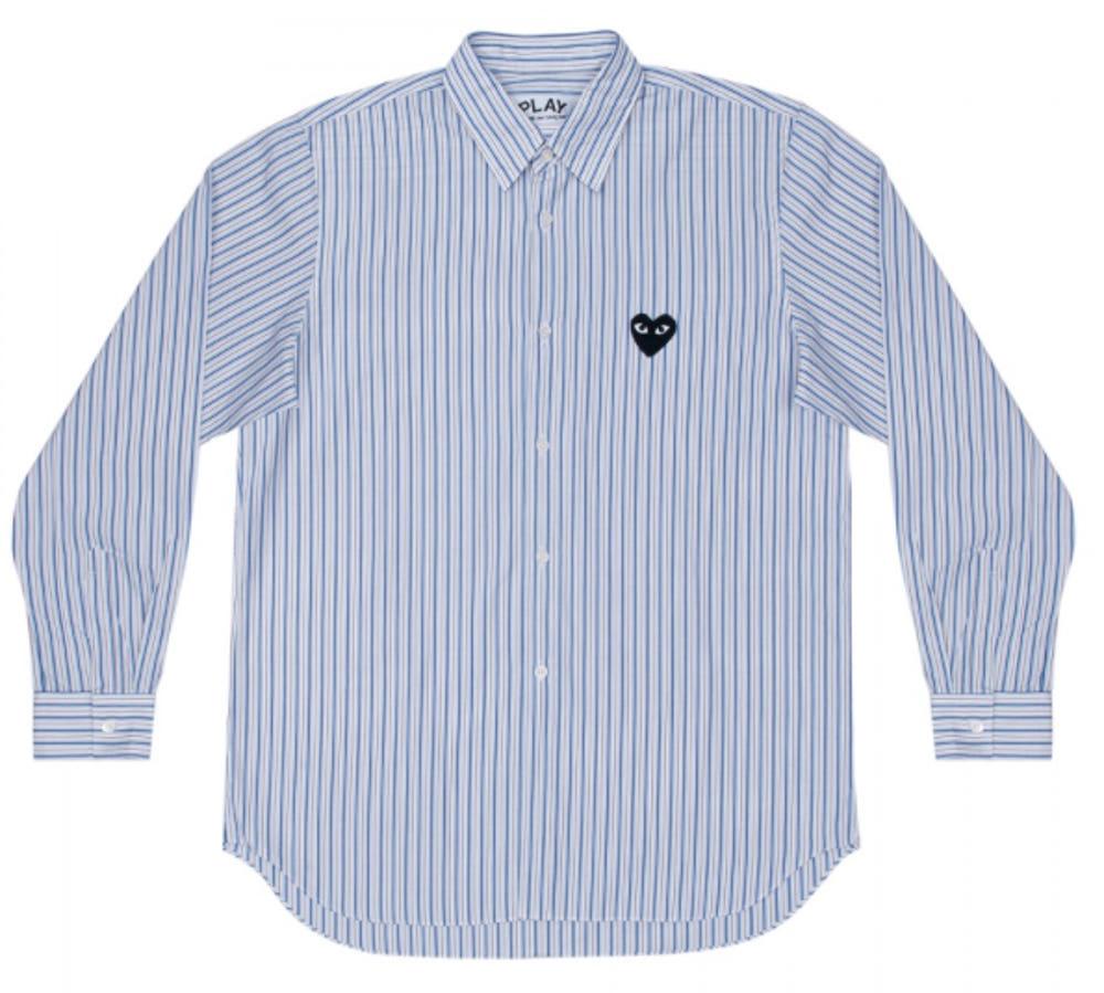 꼼데가르송스트라이프셔츠 블루브라운 블랙와펜 여성