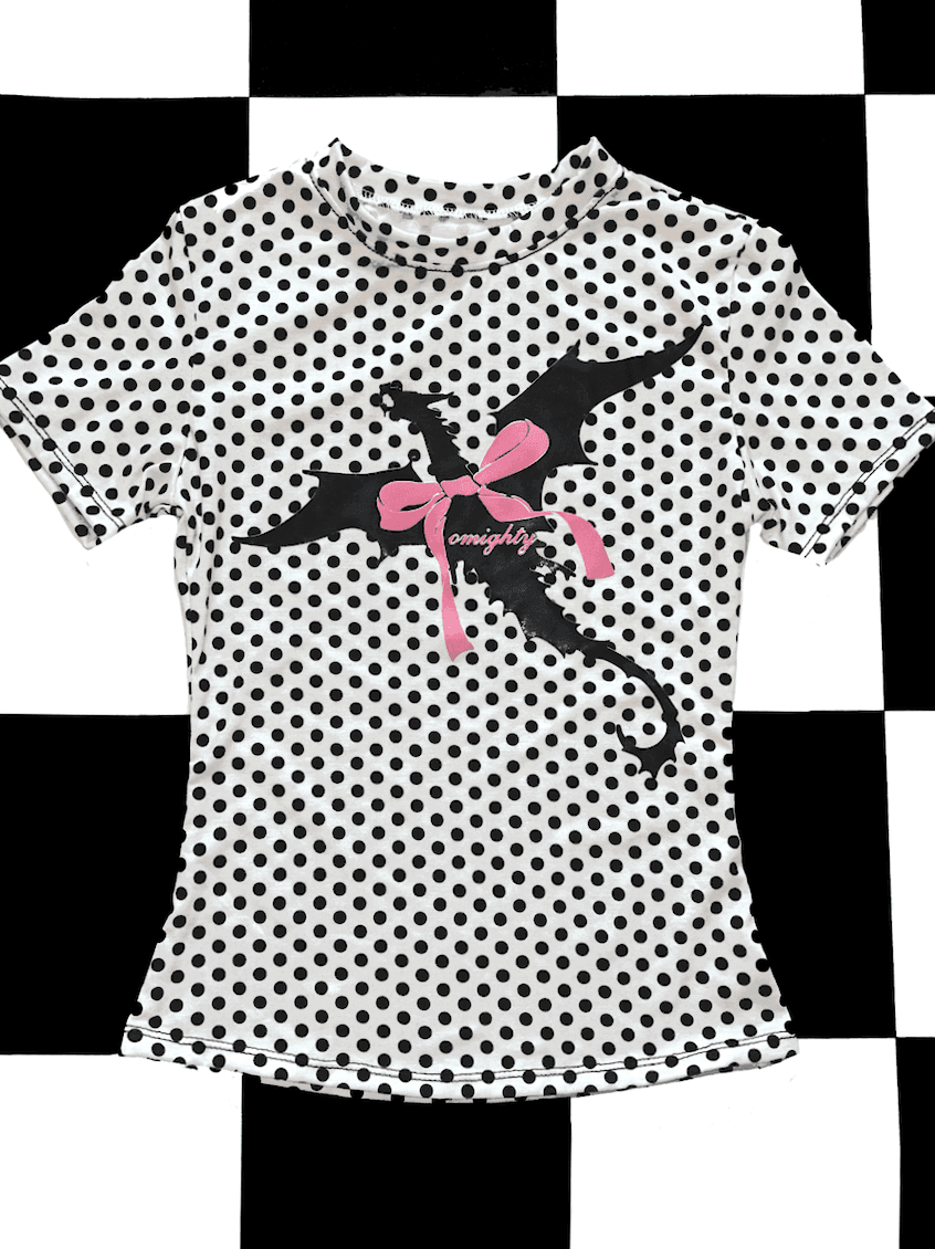 DRAGON LOGO TEE IN WHITE POLKA