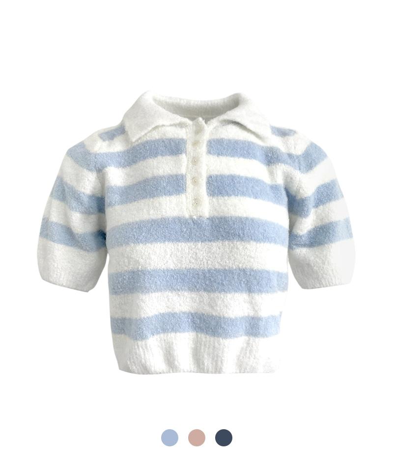 스트라이프 소프트 카라 니트