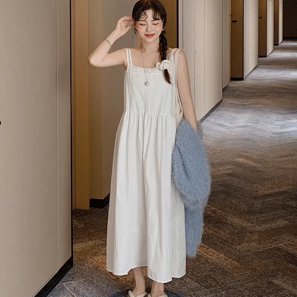 [여리여신🌸] 핀턱 레이스 뷔스티에 롱원피스 여름 가을 스퀘어넥 탑 원피스