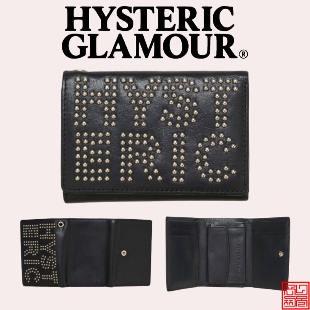 히스테릭글래머 HYSTERIC GLAMOUR 로고 스터드 삼중 월렛 반지갑 블랙 01241QG16
