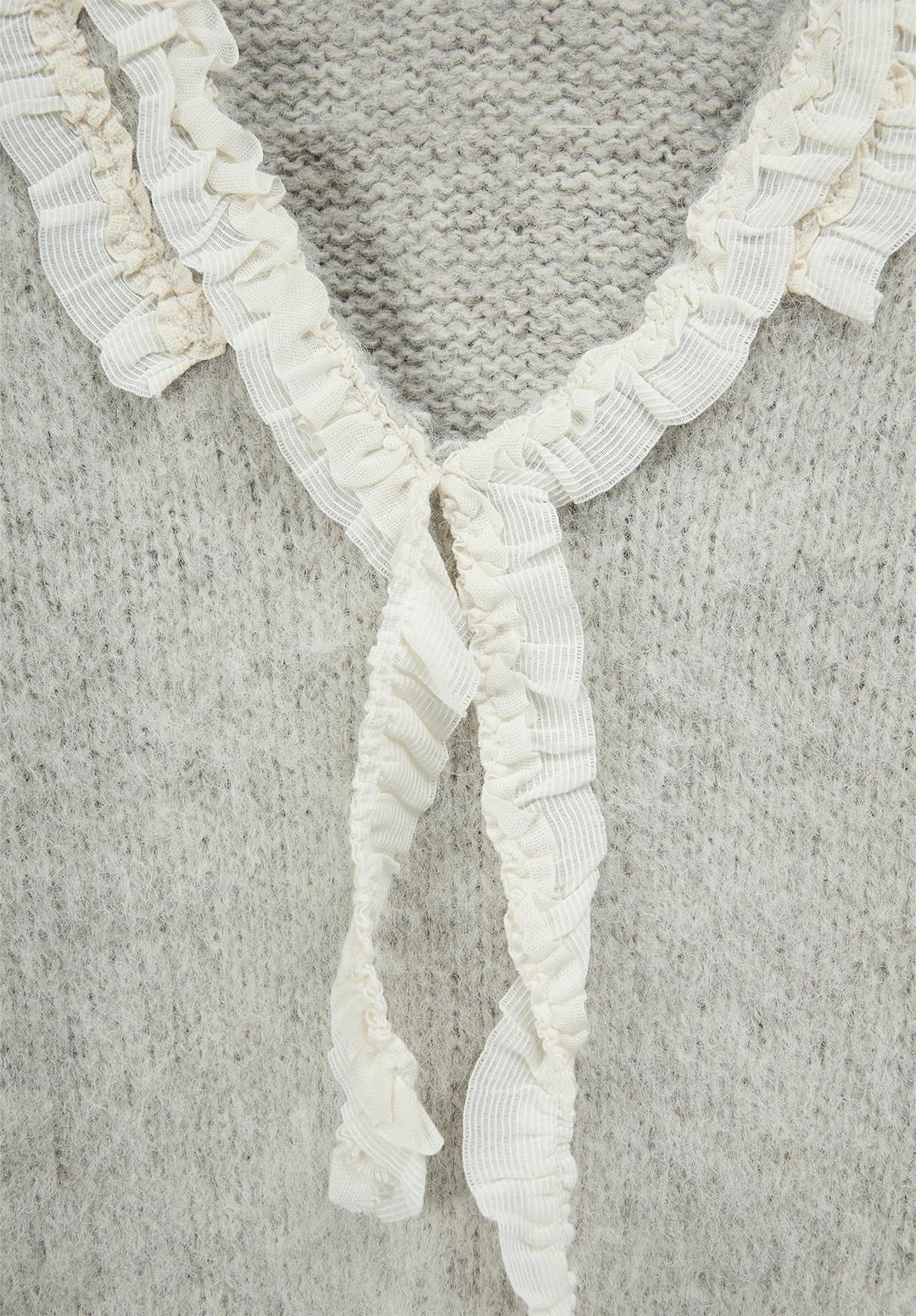 OVERSIZED V-NECK LACED SWEATER, IVORY