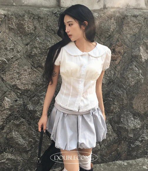 [말라핏]보네르 레이스 카라 반팔 블라우스