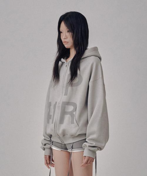 [기모] Graphic Zip Up Hoodie / Light Grey