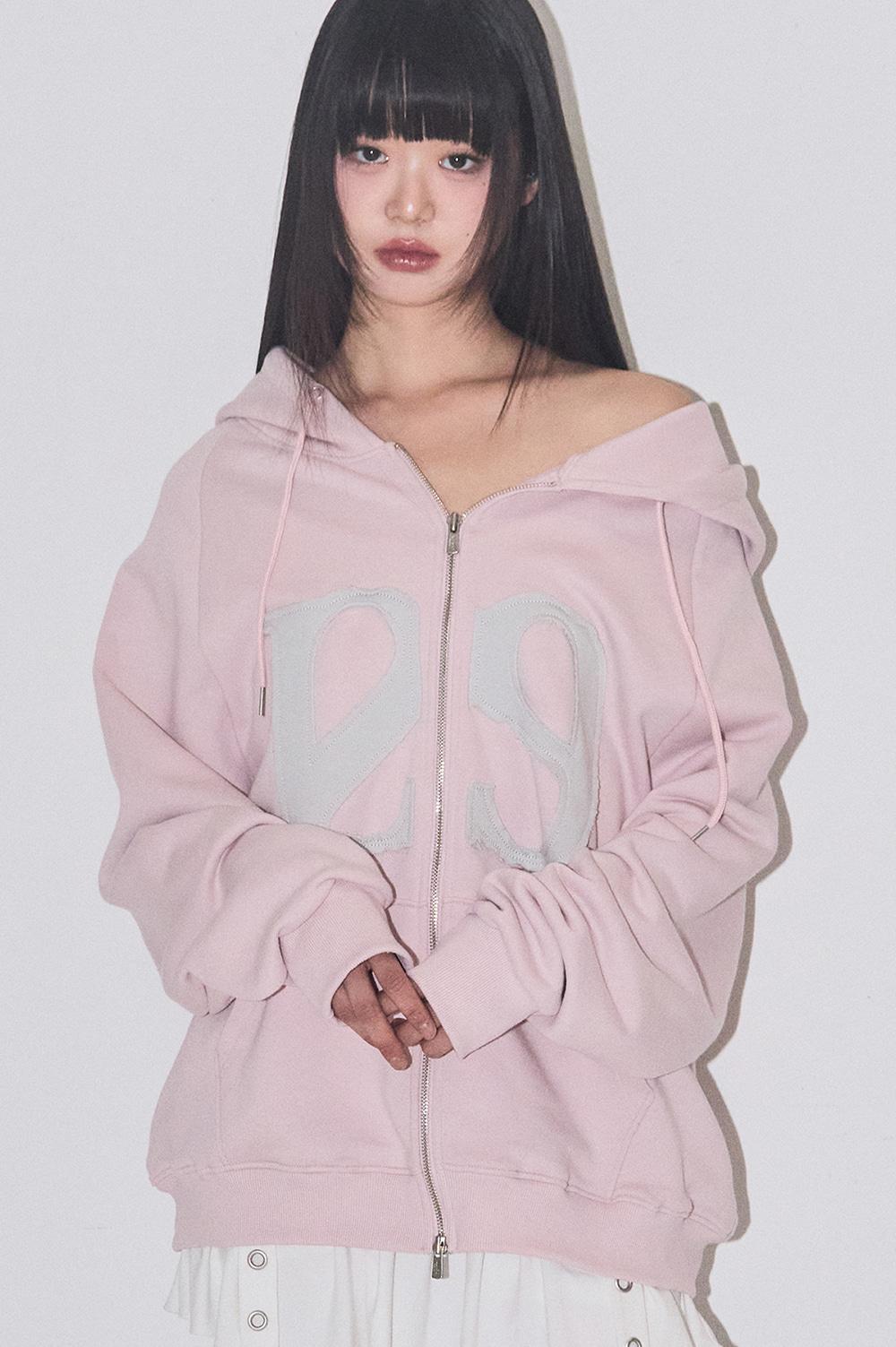 129 로고 패치 후드 집업 라이트 핑크