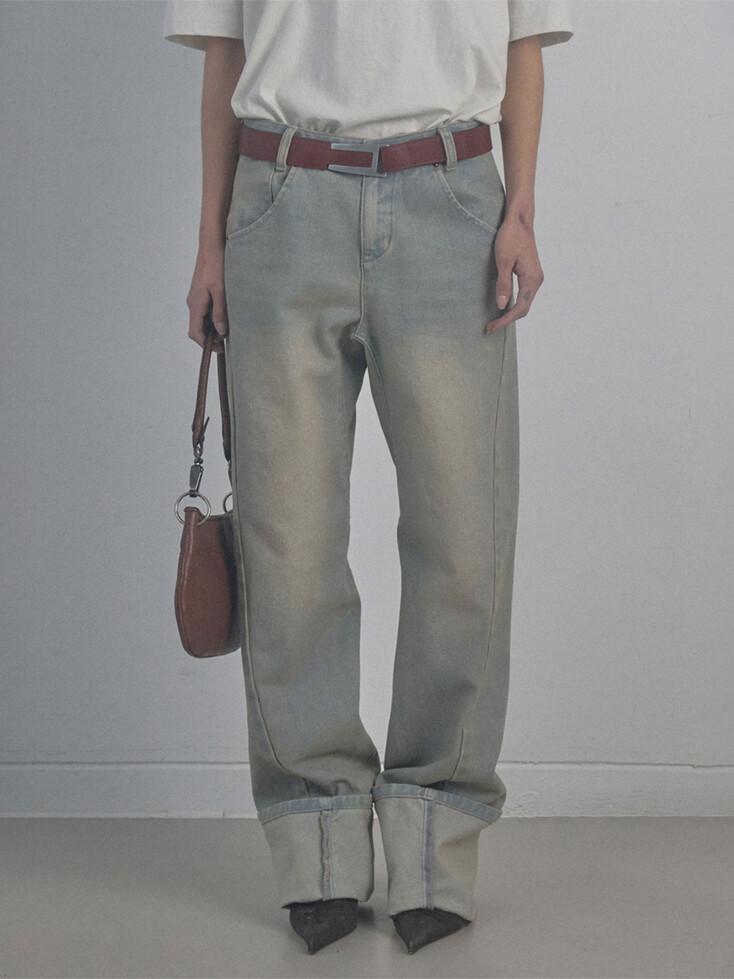 Applique Roll-Up Denim Washed Blue