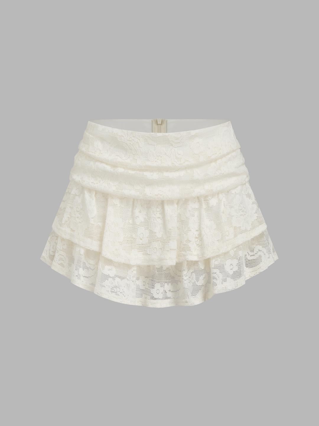 Lace Mid Rise Layered Mini Skirt