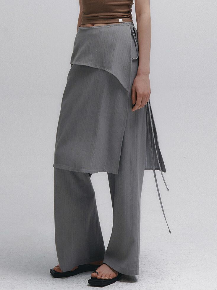 Tiered Layered Skirt Wrap Pants (Gray)