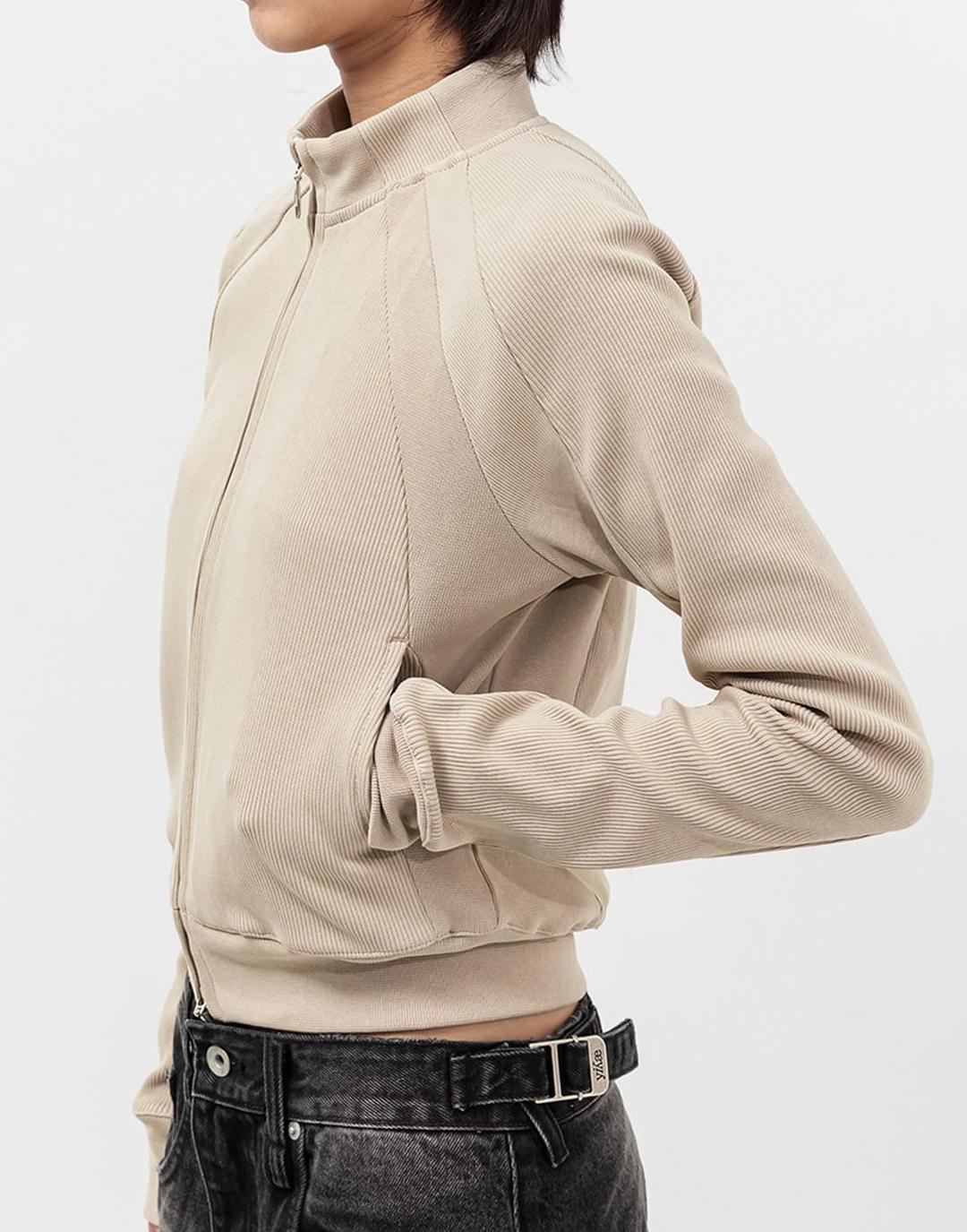 Irregular Rib Zip-Up Jacket (Beige)