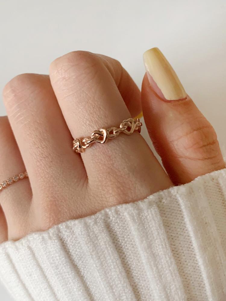 [무배] 925실버 14k 하트 매듭 볼드 레이어드 우정링 반지 (3col)