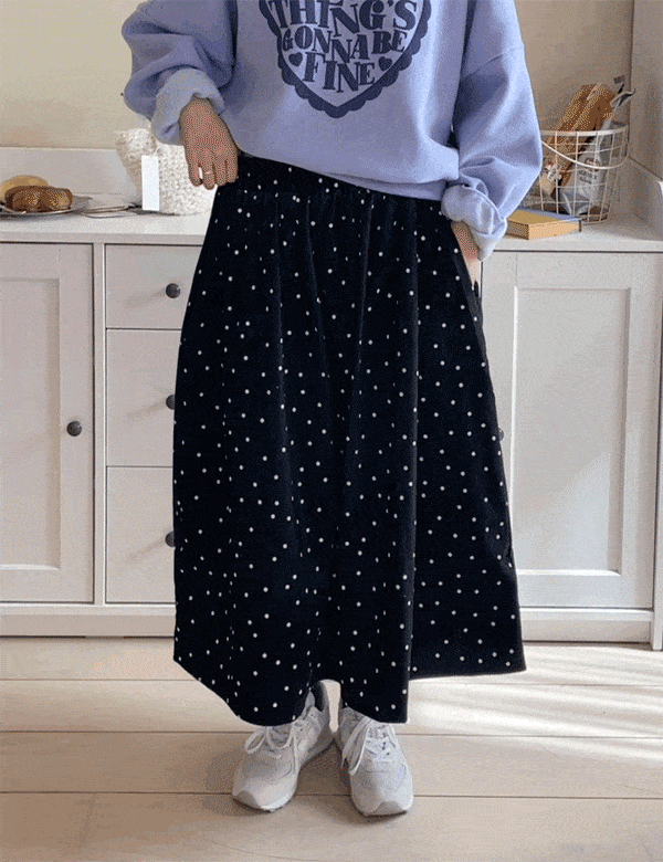 토토 도트 코듀로이 밴딩 스커트 4color