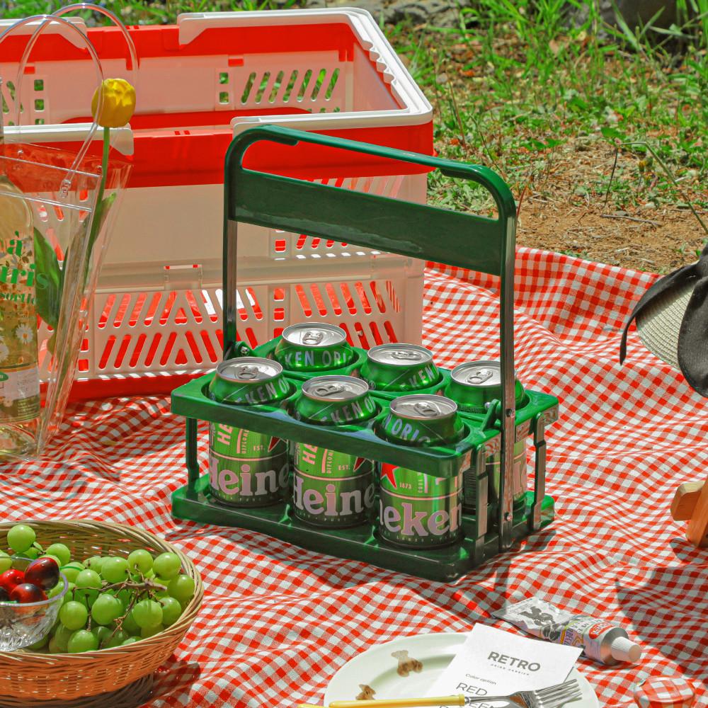 레트로 접이식 음료 캐리어 6구 홀더 피크닉 차박 캠핑 커피 스튜디오609 (색상랜덤발송)