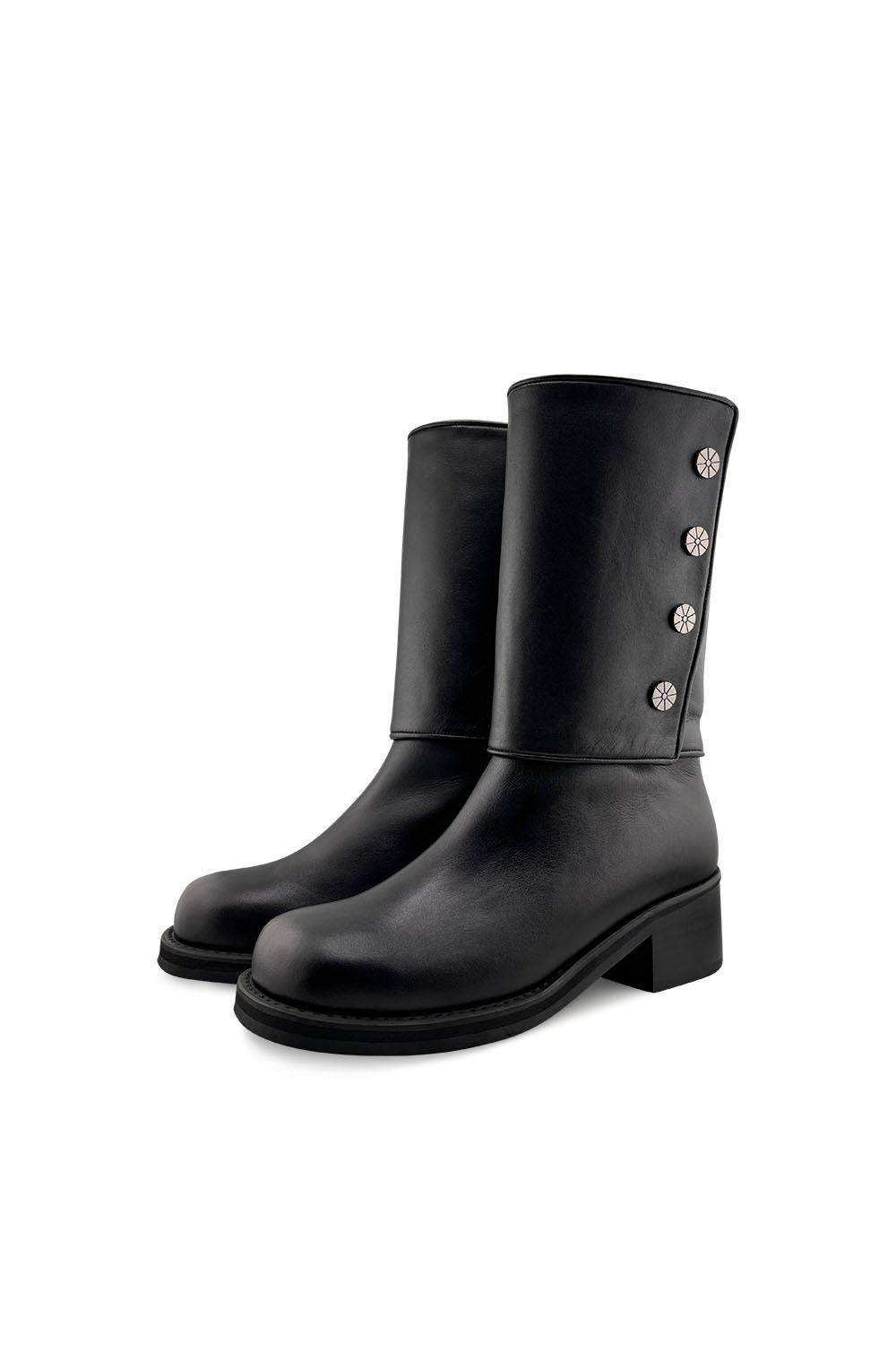 Button Half Boots (Black/Brown)