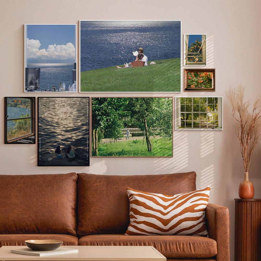 감성 풍경 포스터 액자 빈티지 창문 바다 레트로 카페 인테리어 사진 그림