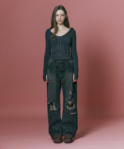 Jay Destroyed Wide Denim (Vintage Grey)