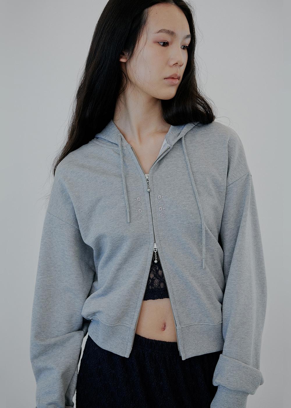mini flower hood zip-up_gray